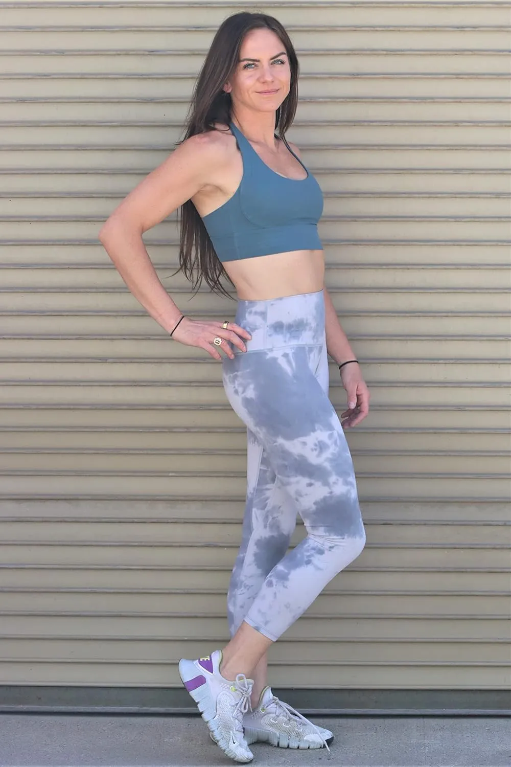 Snow Society Women High Waist Active Sports Capri Leggings Tie Dye Yoga Pants Tummy Control Stretch Athletic Workout Legging