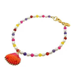 Sunset Seashell Charm Freshwater Pearl Anklet