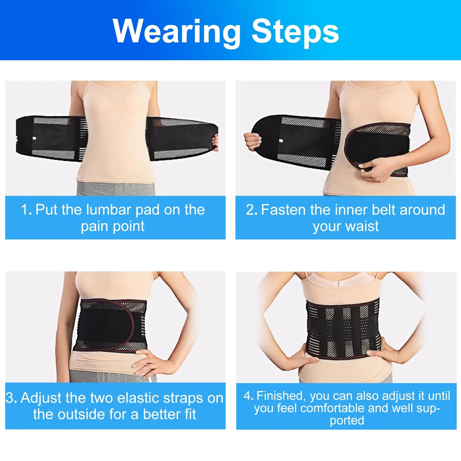 supregear Lower Back Brace, Adjustable Breathable Back Brace for Lower Back Belt Waist Lumbar Support for Men Women Back Pain, Herniated Disc, Sciatica, Scoliosis (Black, M)