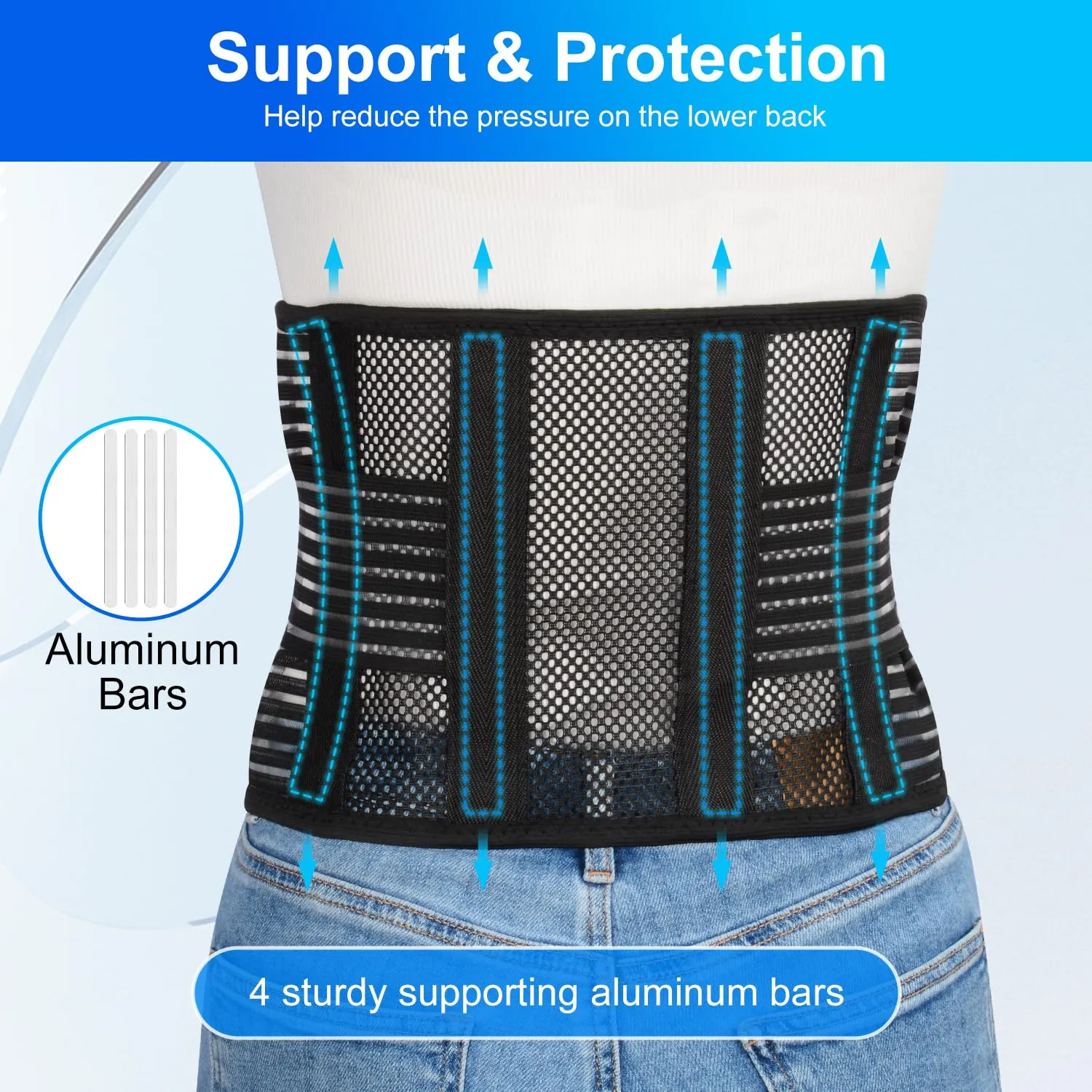 supregear Lower Back Brace, Adjustable Breathable Back Brace for Lower Back Belt Waist Lumbar Support for Men Women Back Pain, Herniated Disc, Sciatica, Scoliosis (Black, M)