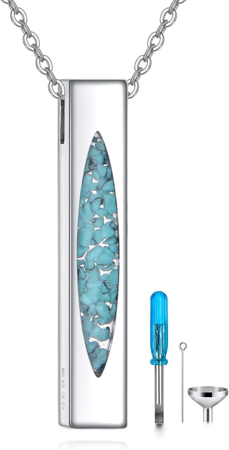 Urn Necklaces for Ashes Sterling Silver 3D Vertical Bar Memorial Pendant for Loved Ones Keepsake Cremation Jewelry Gifts for Women Men