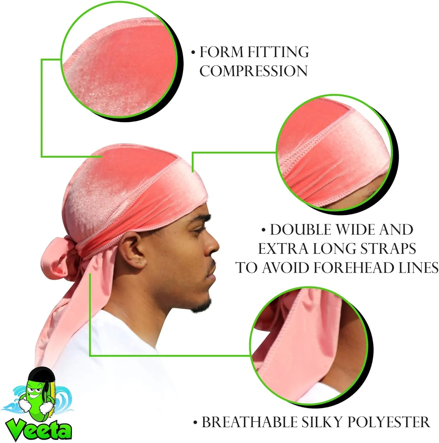 Veeta Superior Velvet Durag - Soft Velvet Durags for Men & Women, Long Double Wide Straps, Silky Durag Liner, Triple Stitched
