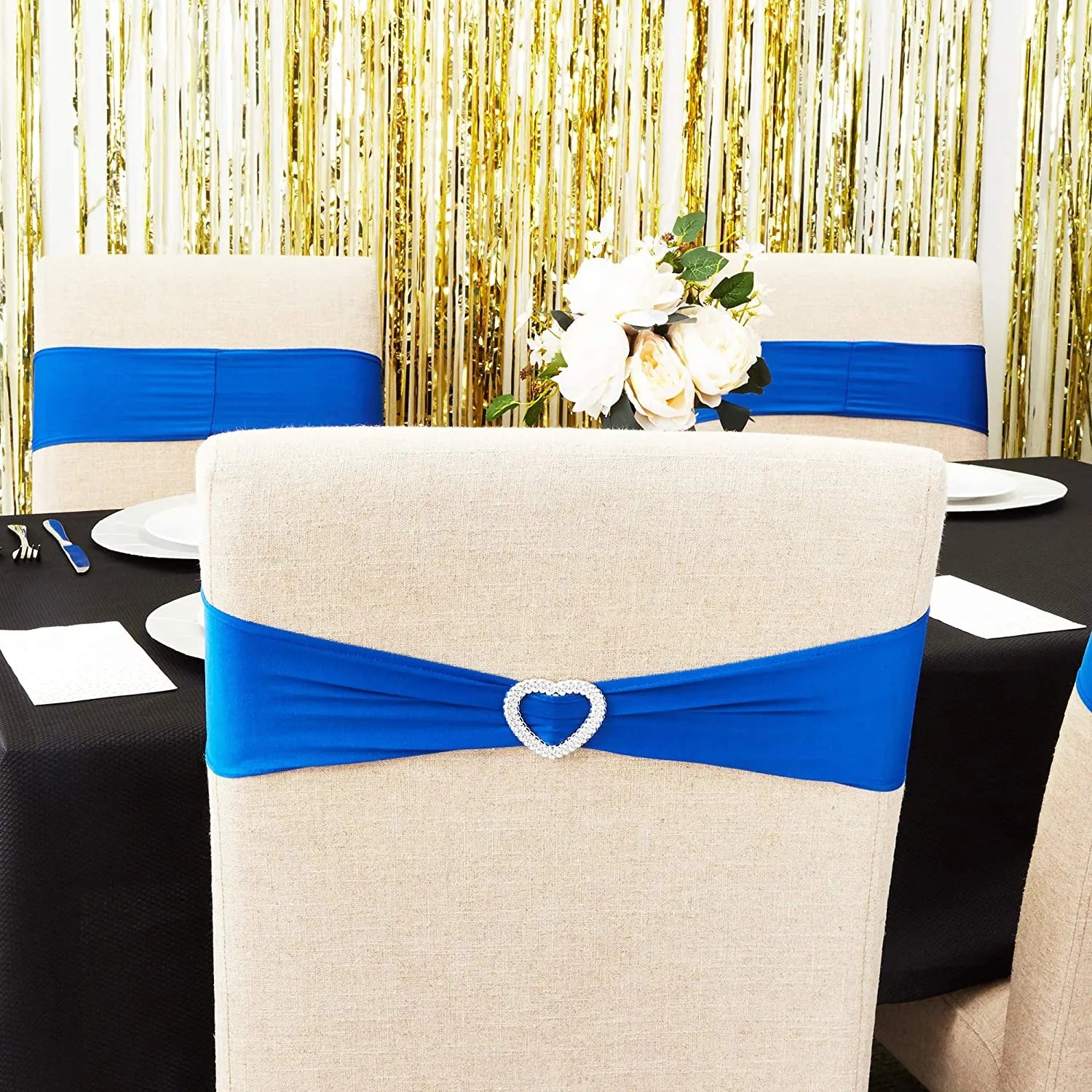 Wedding Chair Slipcovers (6 x 14 in, Blue, 50 Pack)