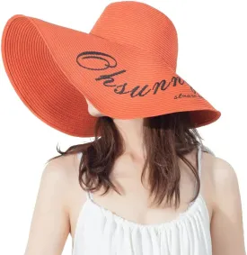 Women's Wide Brim Sun Protection Straw Hat Folable Floppy Hat Summer UV Protection Beach Hat, SLHH1M033X