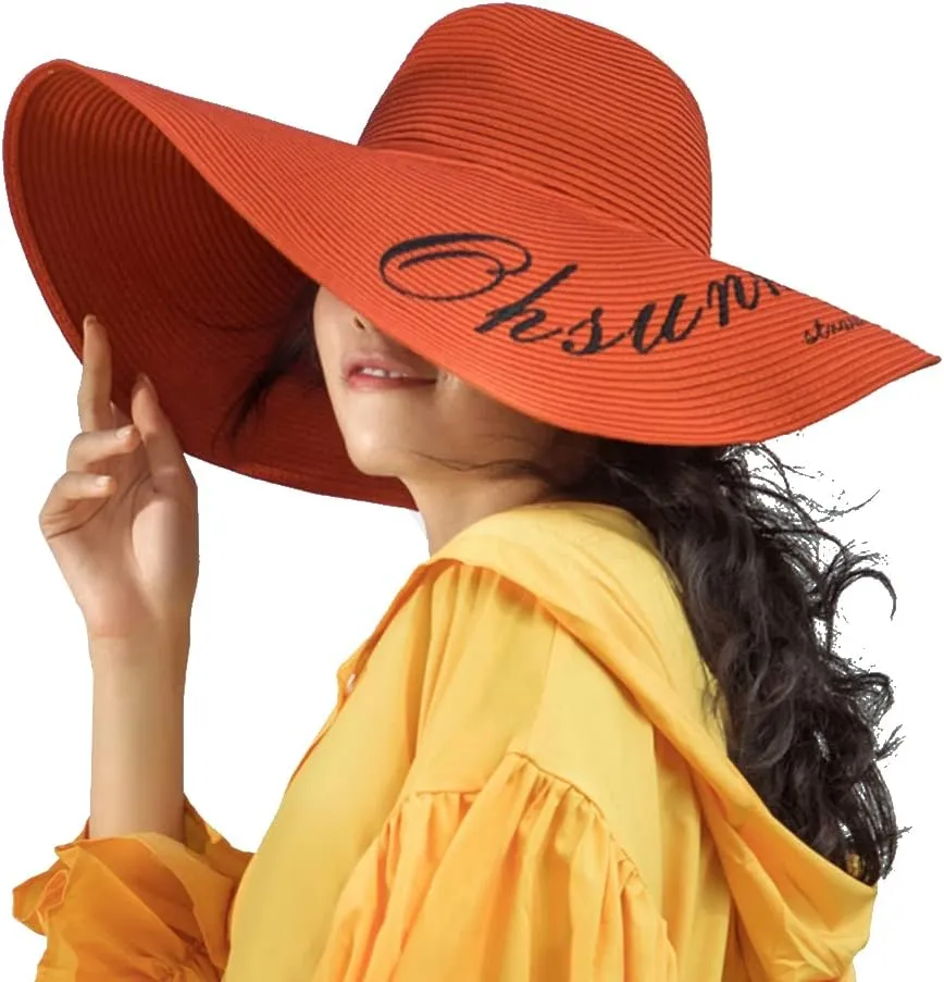 Women's Wide Brim Sun Protection Straw Hat Folable Floppy Hat Summer UV Protection Beach Hat, SLHH1M033X