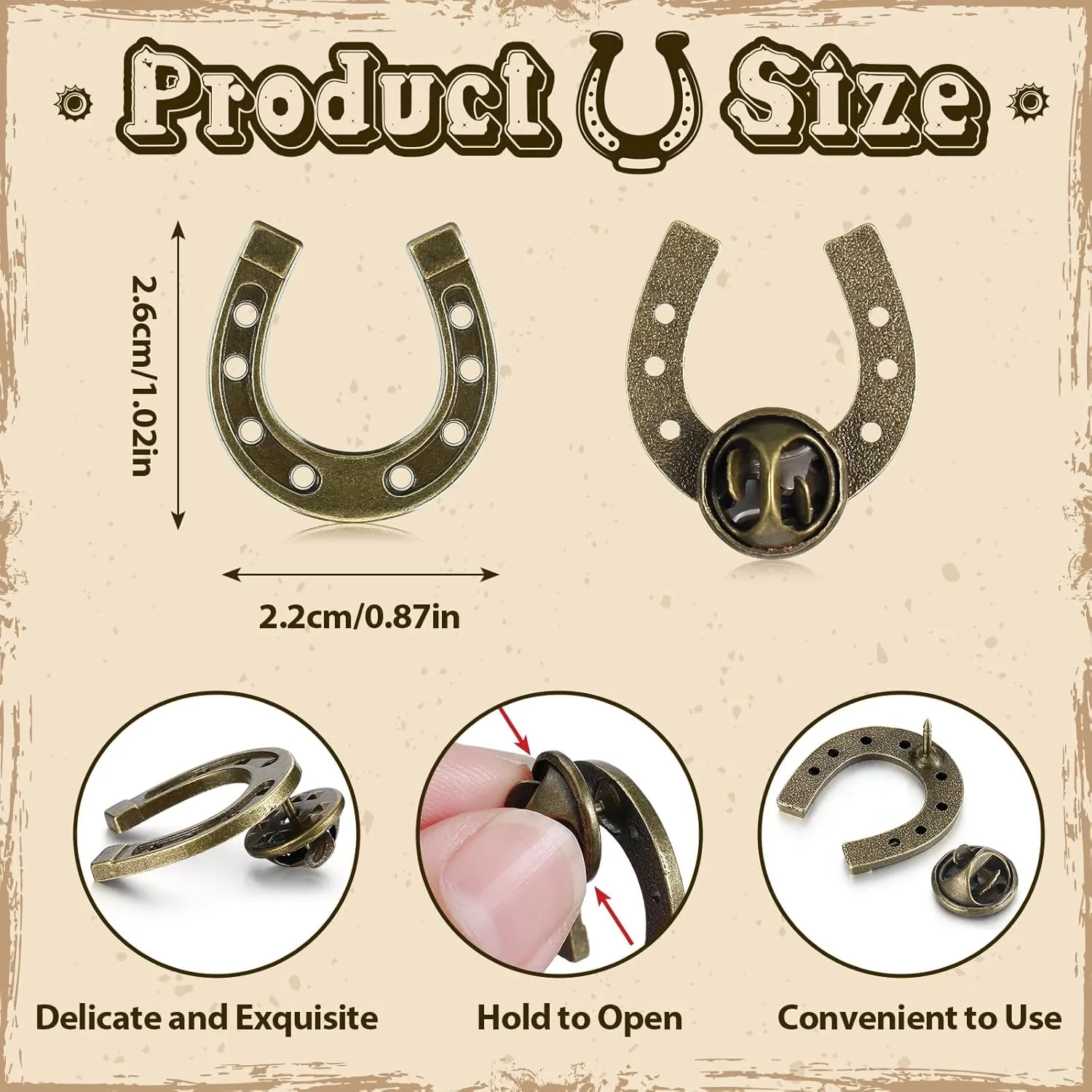 Yinkin 50 Pcs Cowboy Western Lapel Pin Men Women Lucky Horseshoe Lapel Pin Vintage Metal Horseshoe Cowgirl Backpack Party