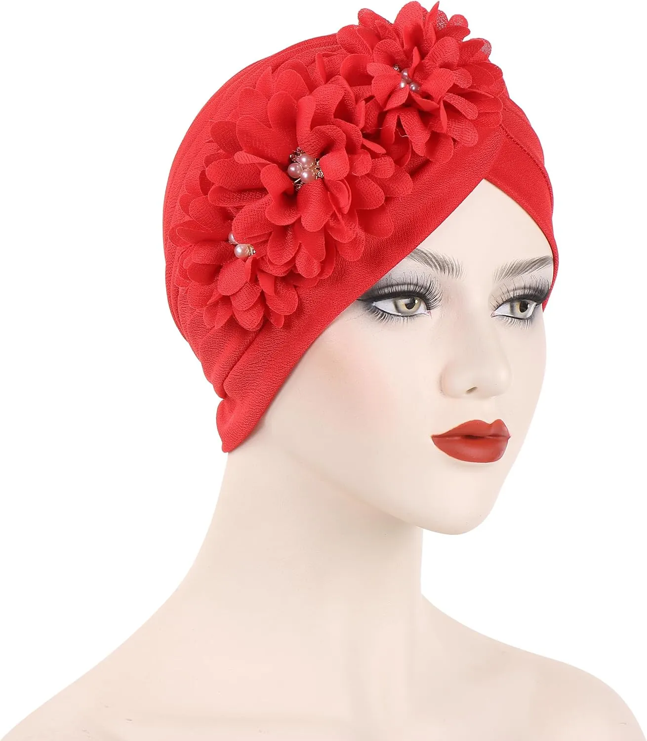 YYAOJHAO Women Flower Turban Hats - Ruffle Pre Tied Headwrap Caps Chemo Beanies Hijab Headscarf for Cancer Patient Hair Loss