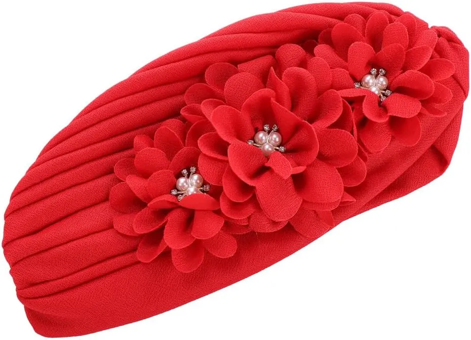 YYAOJHAO Women Flower Turban Hats - Ruffle Pre Tied Headwrap Caps Chemo Beanies Hijab Headscarf for Cancer Patient Hair Loss