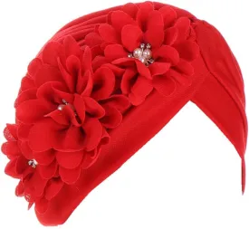 YYAOJHAO Women Flower Turban Hats - Ruffle Pre Tied Headwrap Caps Chemo Beanies Hijab Headscarf for Cancer Patient Hair Loss