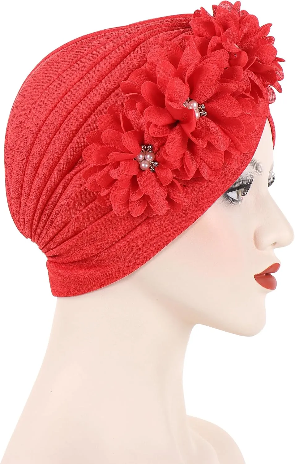 YYAOJHAO Women Flower Turban Hats - Ruffle Pre Tied Headwrap Caps Chemo Beanies Hijab Headscarf for Cancer Patient Hair Loss